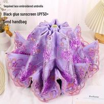 Retro Nėriniais Siuvinėtas Juodas Skėtis nuo UV Spindulių - Dvigubos Paskirties Apsauga Nuo Saulės Moterims