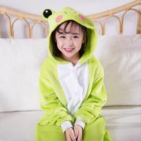 Frog Kigurumi Pajamas Cosplay Cute Animal Onesie Flannel Warm Winter Sleepwear Kids Boy Girl Party Fancy Pyjamas 7t žalia