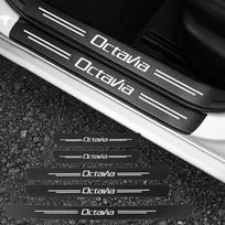 Anglies pluošto automobilio durų slenksčio apsauga, bagažinės buferio, pedalo apsauga nuo įbrėžimų, vandeniui atsparūs lipdukai, skirti Skoda Octavia, Roomster emblemoms 1Pcs-For-Octavia