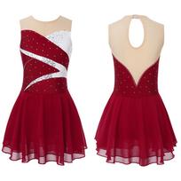 Vaikų mergaičių čiuožimo šokių suknelė be rankovių, blizgučiais puošta kalnų krištoliniu akmeniu 5-6 Years raudona