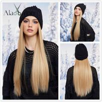 ALAN EATON skrybėlių perukai Kepuraitė su plauku Blondinė spalva perukas Juoda kepurė Connect Sintetiniai plaukų priauginimai moterims Daily Party High Temperature Fiber beige