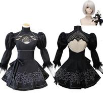 Nier Automata Yorha 2b Cosplay kostiumo perukas Aprangos žaidimai Helovino seksualioms moterims juoda puošni suknelė Anime vaidmenų kostiumas - Cosplay kostiumai m