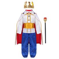 Vaikams Berniukams Viduramžių Karaliaus Cosplay Kostiumas Apranga Viršutiniai Drabužiai Su Kelnėmis Diržas Apsiaustas Galvos Juosta Skeptras Kojinės Rinkinys Helovino Persirengimui 3-4 Years