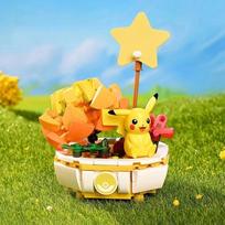 Pokemon Potted Bonsai Building Blocks Pikachu Charmander Squirtle Model Bricks Toys Creative Desktop Decoration Gifts For Kids With Box
