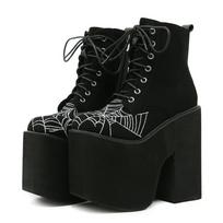 Gdgydh Moteriški Batai Gotikiniai Voratinklio Siuvinėti Batai Aukštakulniai Ankle Boots Aukšta Platforma Kokybiški Mados Punk Storio Kulniukai Užtrauktukas 43 juoda
