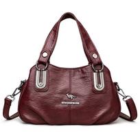 Fashion Vintage Leather Handbag Large Capacity Women's Crossbody Bag Middle-aged Women's Shoulder Bag for Daily Work Shopping and Socializing 27*11*18cm raudona