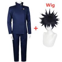 Jujutsu Kaisen Anime Fushiguro Megumi Cosplay Kostiumas Viršus Kelnės Mėlynas Helovino Vakarėlio Uniformos Rinkinys L-(Suit+Wig)