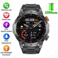 2025 Naujas Karinės Versijos Išmanusis Laikrodis Vyrams 1000mAh Baterija 1,7 colio AMOLED HD Ekranas Bluetooth Skambučiai Laikrodis Išmanusis Laikrodis LED Žibintuvėlis Silicone belt juoda
