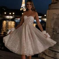 Didmeninės trumpos vestuvinės suknelės baltos gėlės be rankovių Vestidos De Novia Vestidos širdies formos iškirpte S dramblio kaulas/balta