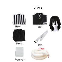 Anime Demon Slayer Iguro Obanai Cosplay kostiumas Kimetsu No Yaiba Haori Kimono Uniforma Perukas Baltos Gyvatės Rekvizitai Helovino drabužiai XS-(Costume+Wig)