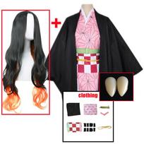 Kamado Nezuko Cosplay kostiumas Anime Demon Slayers Kimono Uniforma Kimetsu No Yaiba Hallween Kalėdų Vakarėlio Drabužiai Moteriški Vaikai XS-(Full set+wig)