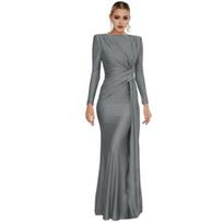 Moteriška vakarinė suknelė su klostuotu mazgu Decor Slim Fit apvaliu kaklu Nugaros užtrauktukas L pilka