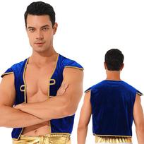 Mens Halloween Arabian Prince Cosplay Costume Cap Sleeve Vest Braided Waistcoat Cardigan Theme Party Indian Role Play Clothes M karališkos mėlynos spalvos