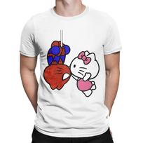 Hello Kitty Spiderman Draugas Mergina Marškinėliai Vyriški Medvilniniai Drabužiai Spausdinimas Apvali Kaklo Trumpomis Rankovėmis#Spalva(3) S juoda