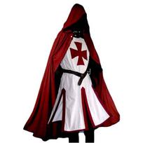Cosplay kostiumas Viduramžių tunika ir gobtuvu apsiaustas Tamplierių Renesanso kyšulio riterio kostiumas, gobtuvas vyriškas LARP S raudona