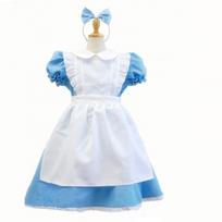 Helovino vaikams mergaičių anime Alisa Stebuklų šalyje Mėlyna vakarėlio suknelė Alice Dream Child Sissy Tarnaitė Lolitos Cosplay kostiumas 90 cm mėlyna