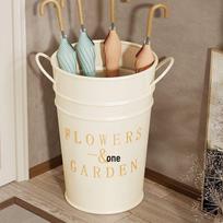 Skėčių stovas ir laikymo lentyna: Įėjimo organizatorius, skėčių kibiras ir nusausinimo stovas namams. Ivory Iron Bucket 20cm High