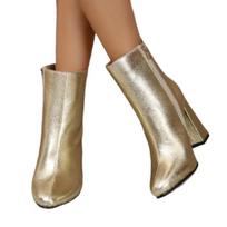 Didelio dydžio moteriški batai Modernūs moteriški batai Elegantiški ankle boots moterims Smailus pirštas Šoninis užtrauktukas Aukštas storas kulnas Batai moterims 36 auksas