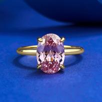 Mujing Jewelry S925 Sterling Silver Gold-Plated Morganite Pink Oval Diamond Ring (7x10mm) Size 8