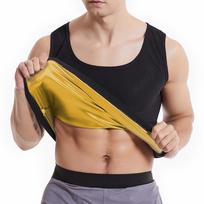 Vyriška prakaitą skatinanti figūrą formuojanti liemenė, užsilaikanti šilumą, užvelkama per galvą, be rankovių, sauna marškiniai, treniruočių tank topas vyrams, termo fitneso drabužiai L auksas/juoda