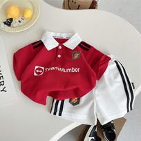 Berniukų vasaros aprangos komplektas Futbolo kostiumas Vasariniai marškinėliai trumpomis rankovėmis ir šortai Sportinis kostiumas T-shirt+šortai Dviejų dalių komplektas 80