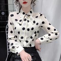 Moterims taškuotas raštas, peteliškė, elegantiška, prašmatni, saldi, sagomis užsegama palaidinė, pavasaris, ruduo, kasdienė, ilgomis rankovėmis, biuro, moteriška, palaidinė, viršus, Blusas S abrikosas