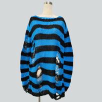 Y2K Panko Gotikinis Ilgas Unisex Megztinis Moterims Dryžuotas Šaunus Iškirptas Skylėtas Plėšytas Džemperis Laisvas Rokas Plonas Tamsus Gatvės Stiliaus Viršus One Size