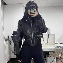 Vintažinio stiliaus motociklo striukė odinė trumpi paltai moteriški pavasario ir rudens super karšto punk mados tendencijos moteriška striukė S juoda