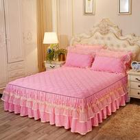 Nėrinių verpalų lovatiesis sijonas Princesė nėriniais sustorintas dygsniuotas šlifuotas lovatiesis Čiužinys Apsauginis patalynė 150*200cm 3pcs