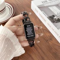 Ploni metaliniai laikrodžio dirželiai, suderinami su Samsung Galaxy FIT 3, Reguliuojama nerūdijančio plieno apyrankė moterims, merginoms For Samsung Galaxy Fit 3 juoda