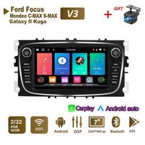 Automobilių radijo daugialypės terpės grotuvas, skirtas Ford Focus Mondeo C-MAX S-MAX Galaxy II Kuga 2 Din Android Carplay GPS Autoradio 2+64GB 1+32GB juoda