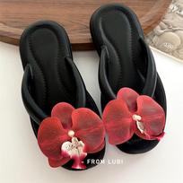 Butterfly Orchid Flip Flops Women's New Summer Fashion Flat Bottomed Soft Bottomed Beach Slippers 40-41 raudona