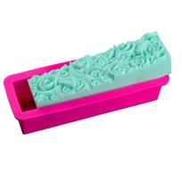 1PC Rectangular Rose Flower Silicone Soap Mold Flexible Toast Loaf Cake Chocolate Fondant Mould Handmade Soaps Making Tool rožinė raudona spalva