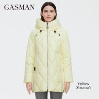 GASMAN 2021 Žieminių pūkinių striukių kolekcija Fashion Solid Stovi apykaklė Moteriškas paltas Elegance oversize Moteriškos striukės su gobtuvu 8198 L geltona