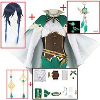 Venti Cosplay kostiumas Barbatos uniforminis kostiumas Anime Helovino karnavaliniai drabužiai moterims žaidimas L-(Full set+wig)