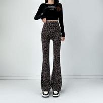 Moteriškos leopardu marginti platėjantys kelnės su elastine aukšta juosmens Shark Leggings Laisvalaikio Pavasario Vasaros Korėjietiški Slim Tiesūs M kava