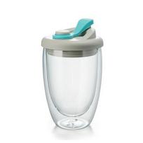Neperšlampantis skaidrus puodelis su dangteliu, dvigubos sienelės, izoliuotas, kavos puodelis, patvarus, nešiojamas vandens puodelis, virtuvė Blue 450ml