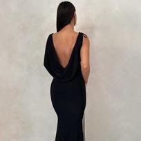 Moteriški elegantiški chalatai, vienspalviai vakarėlio klubo seksuali suknelė be nugaros L juoda