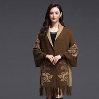 Naujas kašmyro kutas pončo skara dvigubos paskirties šalikas moteriškas megztas megztinis retro cheongsam apsiaustas pelerinas paltas lauko drabužiams One Size juoda