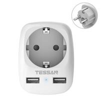 TESSAN USB kištukinis adapteris, 6 viename vagies lizdai trišakis su 3 Schuko lizdais, 2 USB-A ir 1 C tipo prievadas, daugkartinis kištukinis adapteris namams 1 Outlets and 2 USB Ports pilka spalva