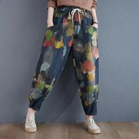Didelės Harem Baggy Pants Moteriškos Džinsai Vintažinės Laisvalaikio Kelnės Kulkšnies ilgio Džinsinės Harajuku Kelnės 3XL mėlyna