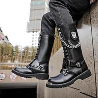 Men's Korean Martin Boots: Height-Boosting Denim Motorcycle and Punk Stage Leather Boots 38 juoda