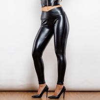 Shascullfites Melody Juodos Aukšto Liemens Odinės Kelnės Kelnės V Formos Juosmuo X Formos Dizainas PU Oda Glaudaus Kirpimo Kelnės XXL black