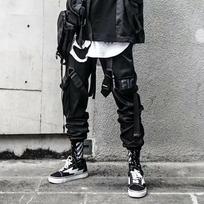 Joggers Cargo Kelnės vyrams Laisvalaikio Hip Hop Hit Color Pocket Vyriškos Kelnės Sportinės Gatvės Aprangos Juostelės Techwear Kelnės XXL juoda
