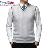 Cosy Up Tvirtas vilnos megztinis megztinis V kaklo megztas liemenė Vyriški madingi berankoviai laisvalaikio vyriški drabužiai M pilka spalva