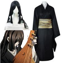 Anime Demon Slayer Nakime Cosplay pilnas kimono diržas, skirtas neutraliai Helovino dovanai su peruko kostiumais L-(Costume+Wig)