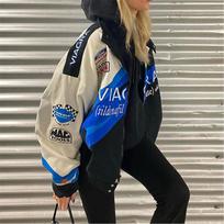 Danmo mėlynai margintas laisvalaikio laisvas striukė Moteriška striukė Bomber Striukė Moteriška Colorblock paltas moteriškas sportinis stilius M mėlyna