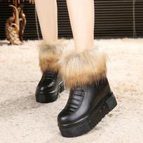 Fashion White Fur Increased Snow Boots and Cashmere Warm Women's Cotton Shoes Fashion Non-slip Boots 35 juoda