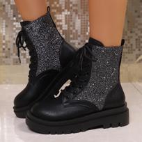 Women's Retro Platform Martin Boots - 2025 Autumn Collection, Height-Increasing Short Boots with Thick Sole 36 juoda