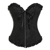 Moteriškas užtrauktukas su viršutine krūtine korsetas viršutinė juosmens treniruoklis Bustier gotikinis korseletas seksualus apatinio trikotažo G-stygų rinkinys 2XL juoda